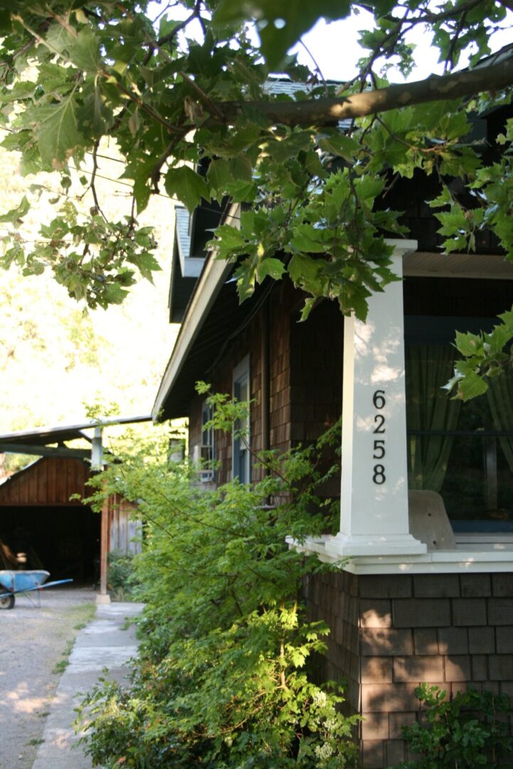 A house with a tree and a porch